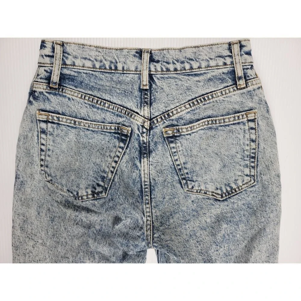 We The Free People Stella Jeans Women 26 Blue AcidWash Skinny Button Fly Raw Hem